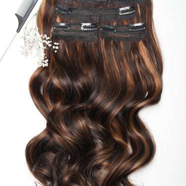 Dark Brown With Highlights  – Classic Hair - CLIP In Extensions| NISH HAIR